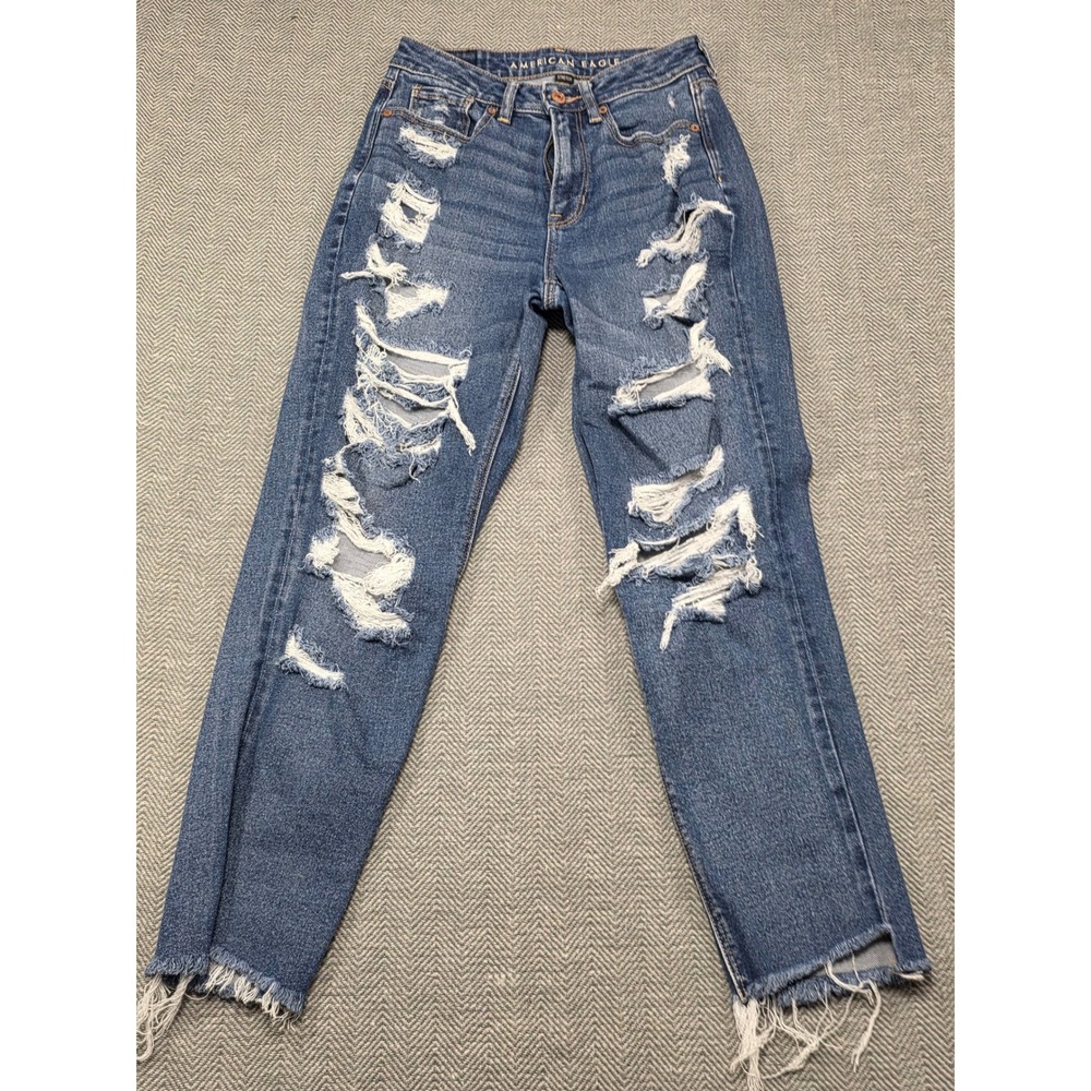 American Eagle Outfitters‎ Mom Jeans Distressed Ripped Medium Wash Size 4